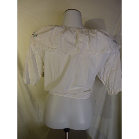 Vintage 70's CROP TOP-Cotton-Embroidered Collar-sz L - Picture 2 of 4